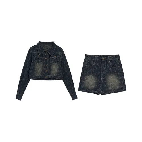 Manekniv Skirt Set Women's Vintage Blue Two Piece Set