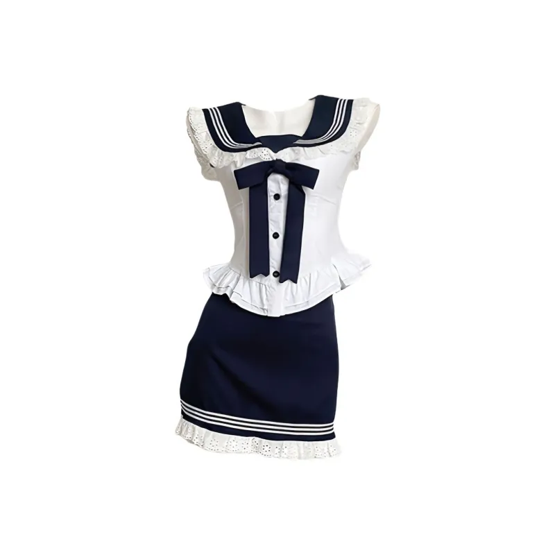 GLEE DIARY Skirt Set Women's Sweetheart Stripes Two Piece Set-0
