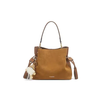Teenmix Cowhide Split Leather Bucket Bag, Crossbody Bag, Shoulder Bag Medium Size Women's Brown/Black