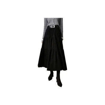 Late White Casual Long Skirts Women's Black