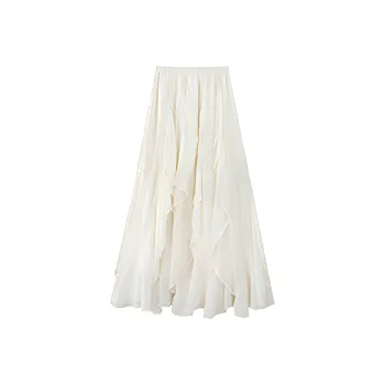 SUNSUNTOWN Casual Long Skirt Women's White