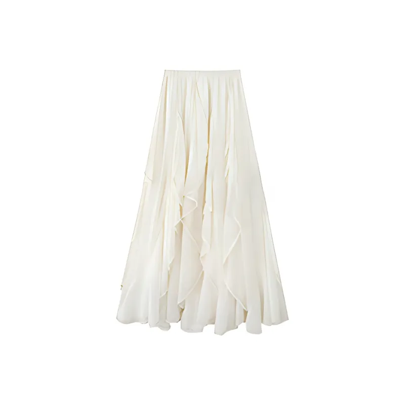 SUNSUNTOWN Casual Long Skirt Women's White-0