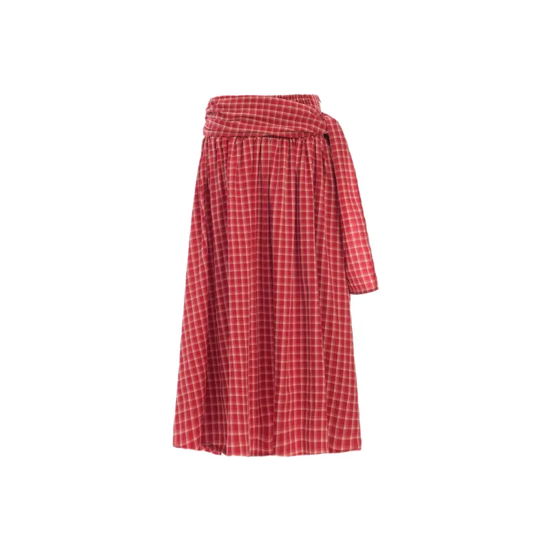 Wen Shan Casual Long Skirt Women's Red Plaid Color-0