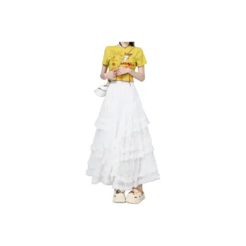 Rose Casual Long Skirts Women's White
