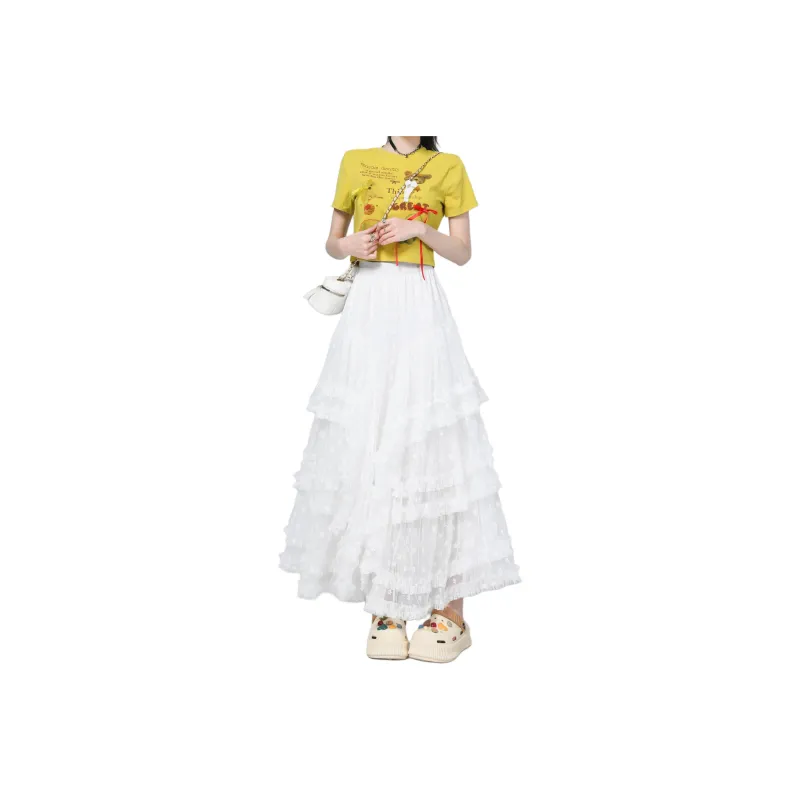 Rose Casual Long Skirts Women's White-0
