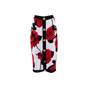 BALMAIN Floral Motif Midi Skirt