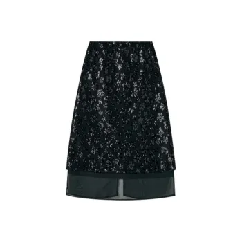 SHUXI Casual Long Skirt Women's Hollyhock Black