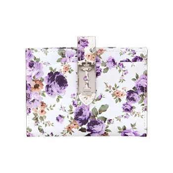 Vunque Natural Leather Wallet Small Size Women's Ivory With Purple Accents