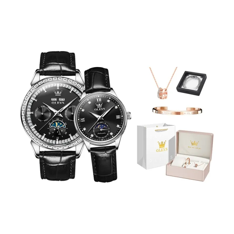 OLEVS Wisdom Series Mechanical Movement Leather Watch Bands Watch Unisex White Dial-5