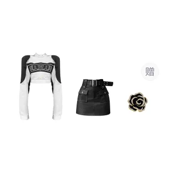 ONNFB Two Piece Skirt Sets Women's Hot Girl Motorcycle Jacket+Black Belt Skirt