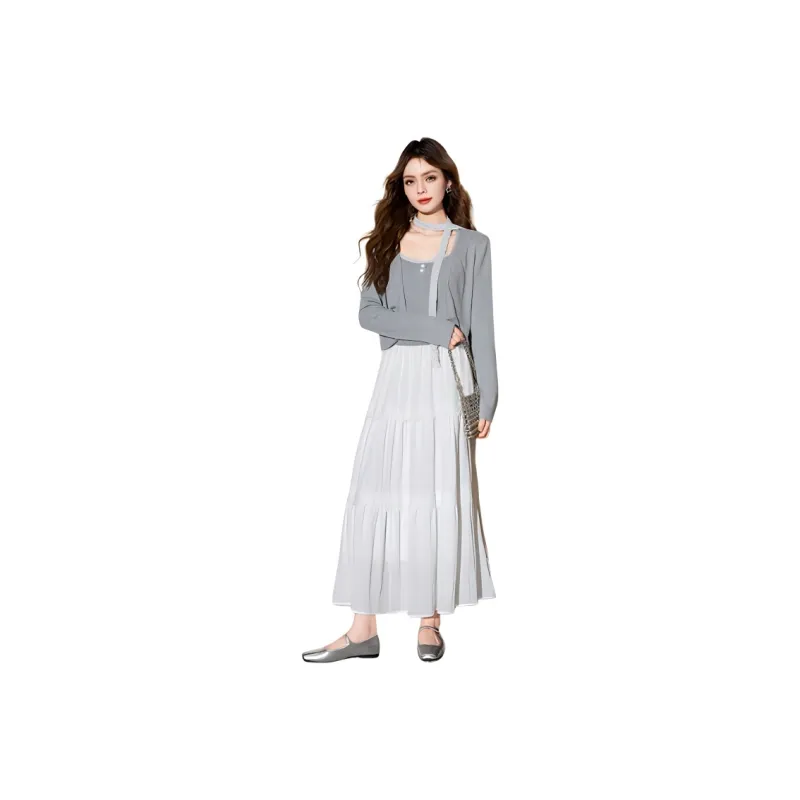 FAWENXIANGZI Skirt Set Women's Gray-0