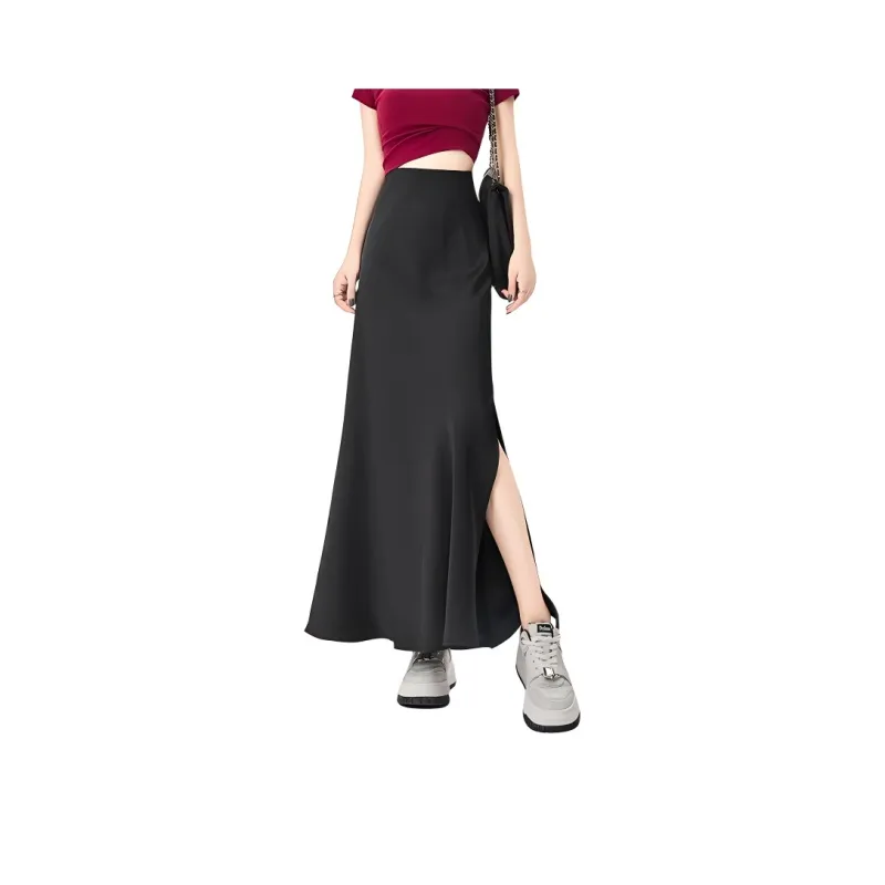 HTHK Casual Long Skirt Women's Black/White/Gold/Purple-0