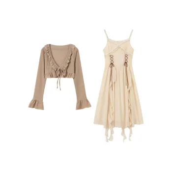 GULIANFEI Cardigan Skirt Set Women's Khaki