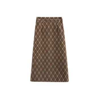 A Paradise For Awakening Casual Long Skirts Women's Green Plaid