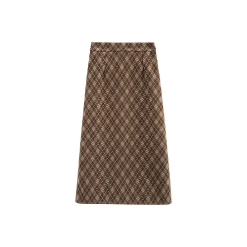 A Paradise For Awakening Casual Long Skirts Women's Green Plaid
