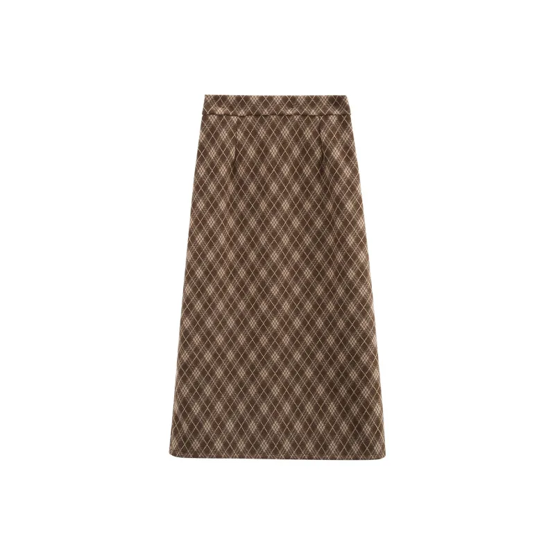 A Paradise For Awakening Casual Long Skirts Women's Green Plaid-0
