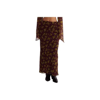 NASTY GAL Ditsy Crinkle Chiffon Bias Maxi Skirt Casual Long Skirts Women's Chocolate
