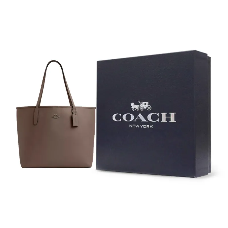 COACH City Double Sided Leather Tote Bag, Shopping Bag, Handbag Women's Dark Brown-5