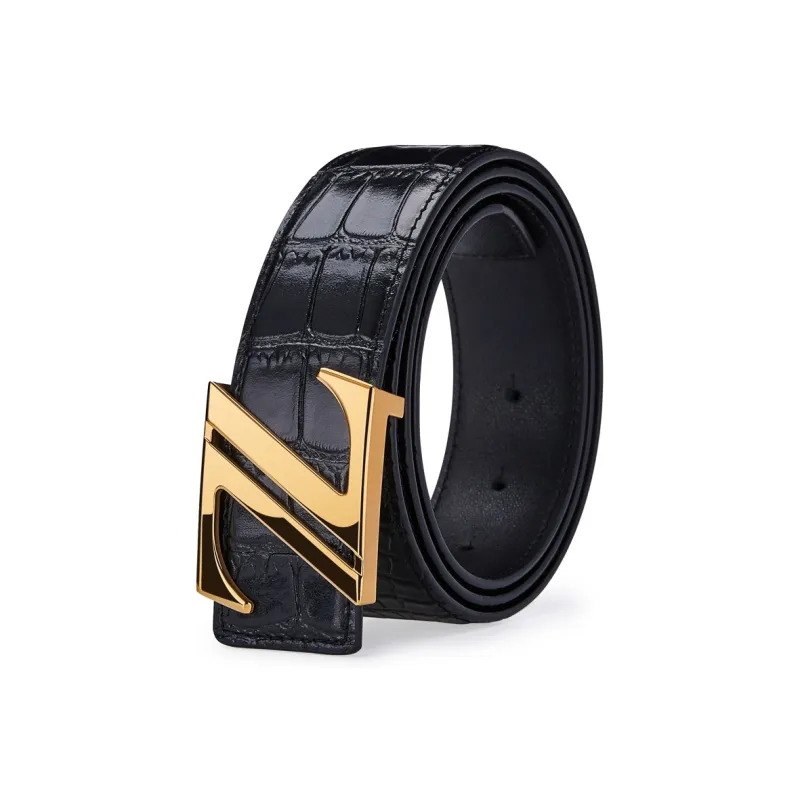 GUSKI Top Grain Cow Leather Trendy Belt Premium Elegance Pants Strap For Men Men's Silver Gold Width: 3.8cm-5