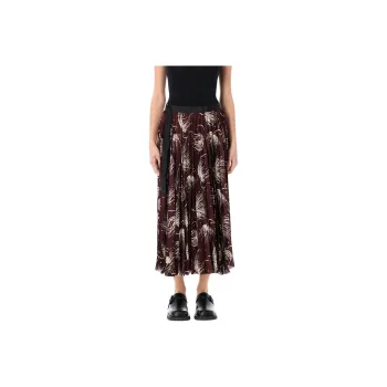 Sacai Floral Printed Pleated Midi Skirt