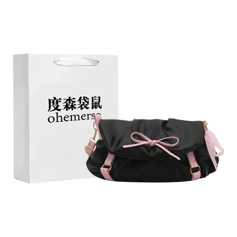 Dusen Kangaroo PU Shoulder Bag Women's White/Black/Pink-6
