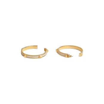 HERMES Calfskin, Metal, Leather Earrings Women's White