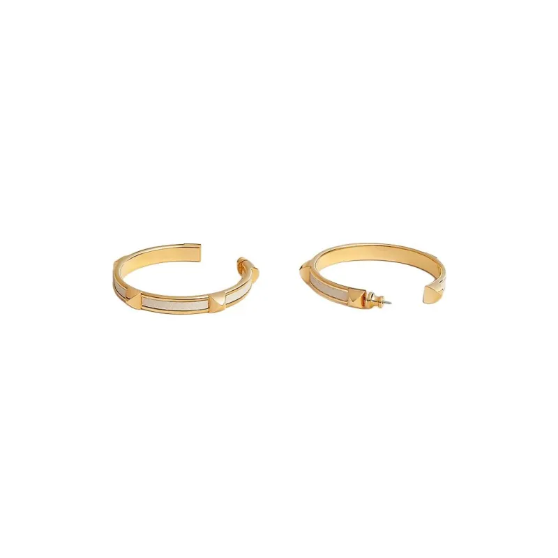 HERMES Calfskin, Metal, Leather Earrings Women's White-0