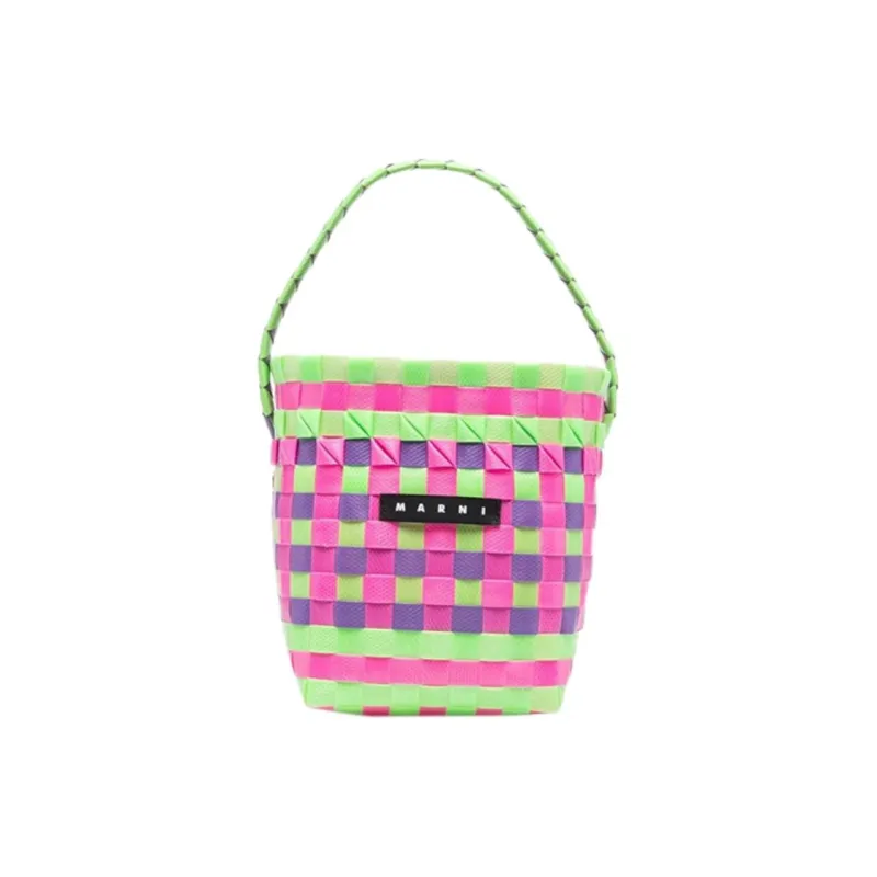 MARNI Polypropylene Basket Bag, Kids' Bag, Tote Bag, Shopping Bag, Handbag Mini Kids' Pink Green-0