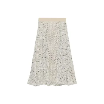 ARITZIA Wilfred New Twirl Pleated Skirt Casual Long Skirts Women's Light Birch Black/Light Birch Wood Black
