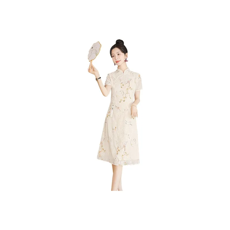 Cypress House Cheongsam Women's Apricot Base With Yellow Blossoms-0