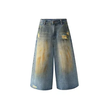 HOKLV Denim Shorts Unisex Vintage Blue