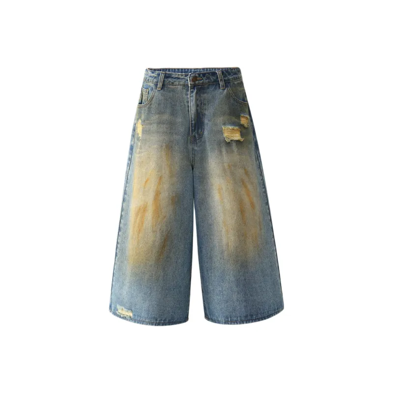 HOKLV Denim Shorts Unisex Vintage Blue-0