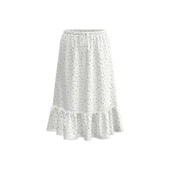 URBAN REVIVO Boho Style Casual Long Skirt Women's White Print