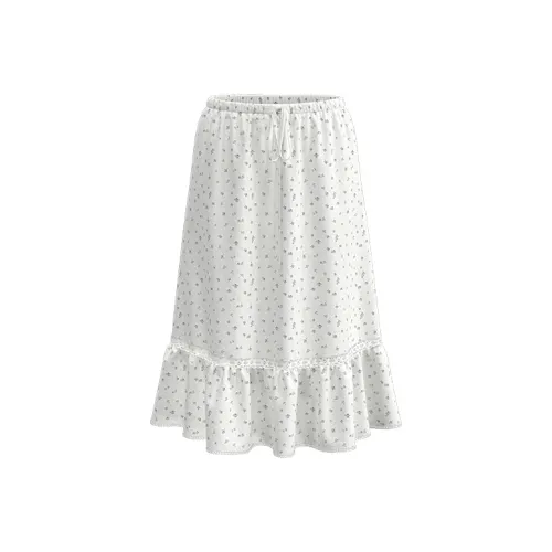 URBAN REVIVO Boho Style Casual Long Skirt Women's White Print