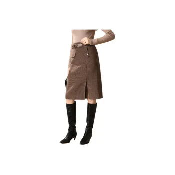 FENHONGMALI Casual Long Skirts Women's Coffee