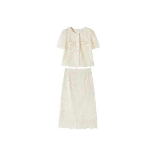 XIANGYING Skirt Set Women's Ecru