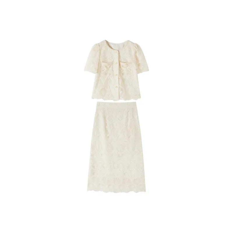 XIANGYING Skirt Set Women's Ecru-0