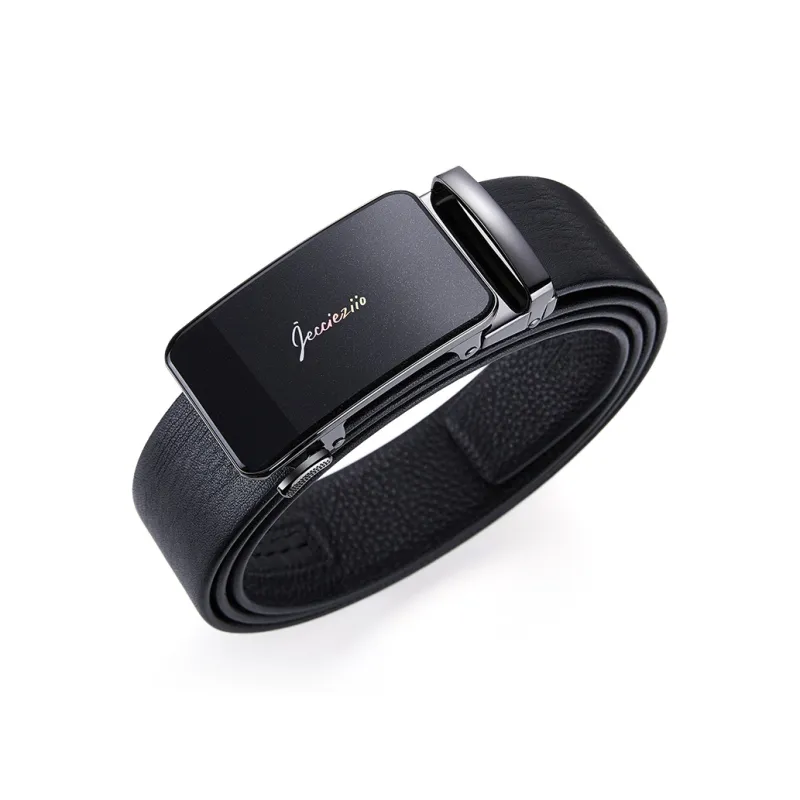 Jeccieziio Cow Leather Belts Men's Gunmetal Width 3.5CM Writing A Greeting Card-1