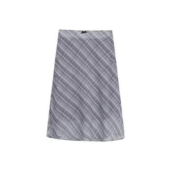 ETSE Casual Long Skirt Women's Black Plaid