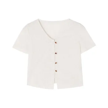 XIANGYING Shirt Sleeve T Shirt Women's Ecru