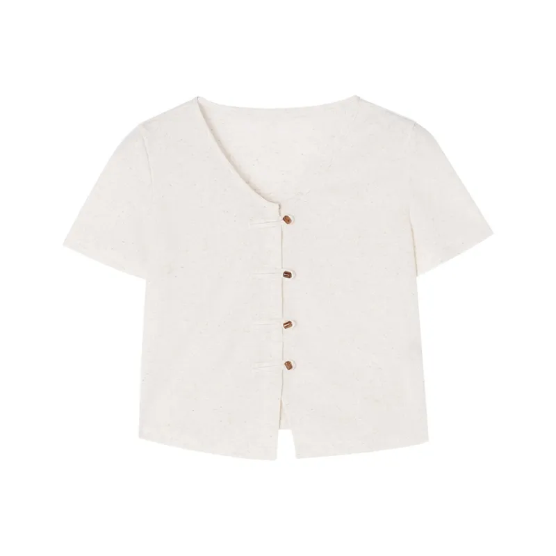 XIANGYING Shirt Sleeve T Shirt Women's Ecru-0