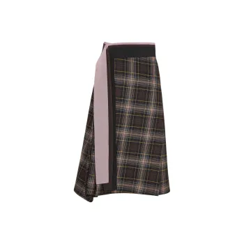 FENDI Tartan Asymmetric Hem Draped Skirt