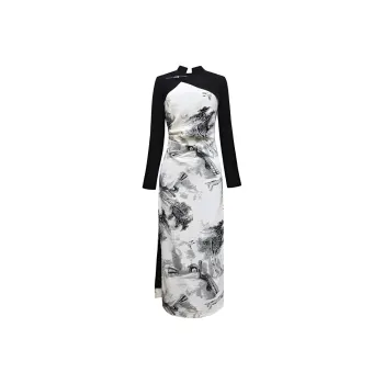 INTERPHASE Skirt Set Women's 'Ji Night' Cheongsam Coat+Ink Wash Camisole Dress