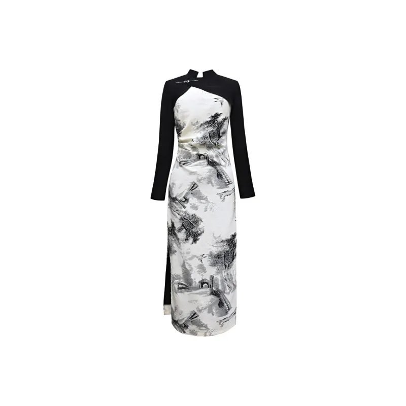 INTERPHASE Skirt Set Women's 'Ji Night' Cheongsam Coat+Ink Wash Camisole Dress-0