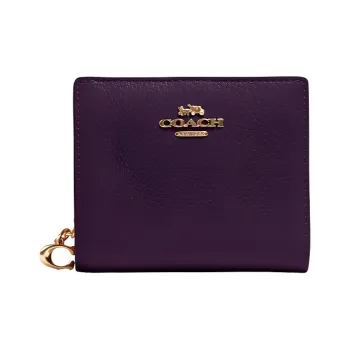 COACH Snap Wallet Leather Wallet, Card Holder Women's Silver/Dark Color Amethyst