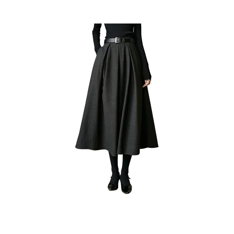 Late White Casual Long Skirt Women's Dark Gray-0