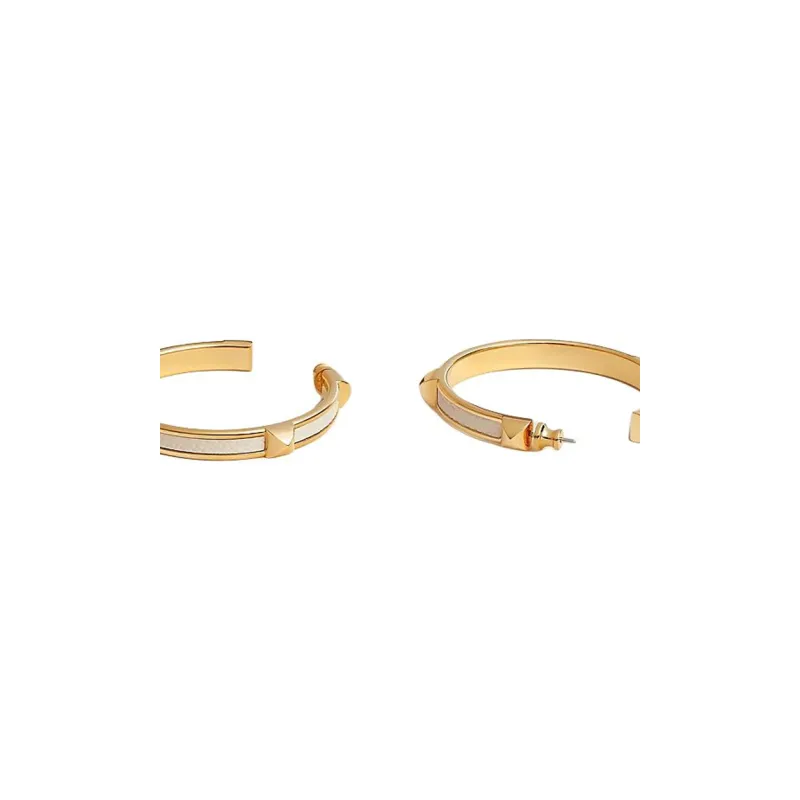HERMES Calfskin, Metal, Leather Earrings Women's White-2