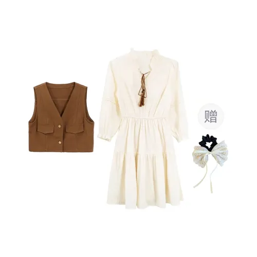 PAVEA Skirt Set Women's Coffee Set+Hair Tie Comes With