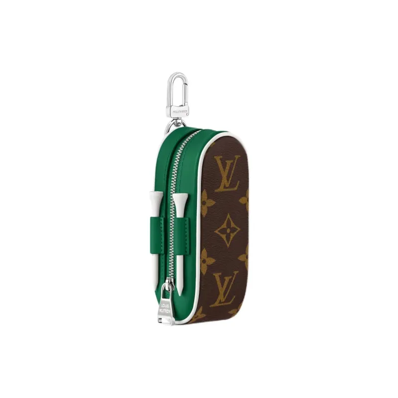 LOUIS VUITTON Leather Monogram Coated Canvas Bag Accessory Unisex Brown & Green-1