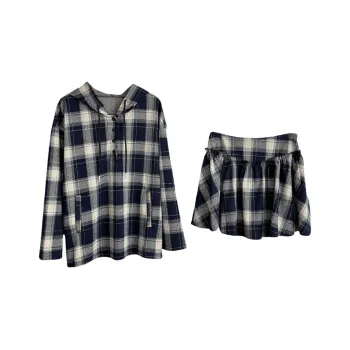 TUSHIFEI Skirt Set Women's Blue Beige Plaid